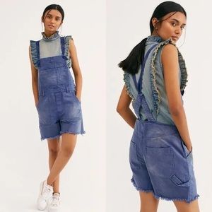 Free People Feel The Love Shortalls Blue Overall Shorts Size 6
